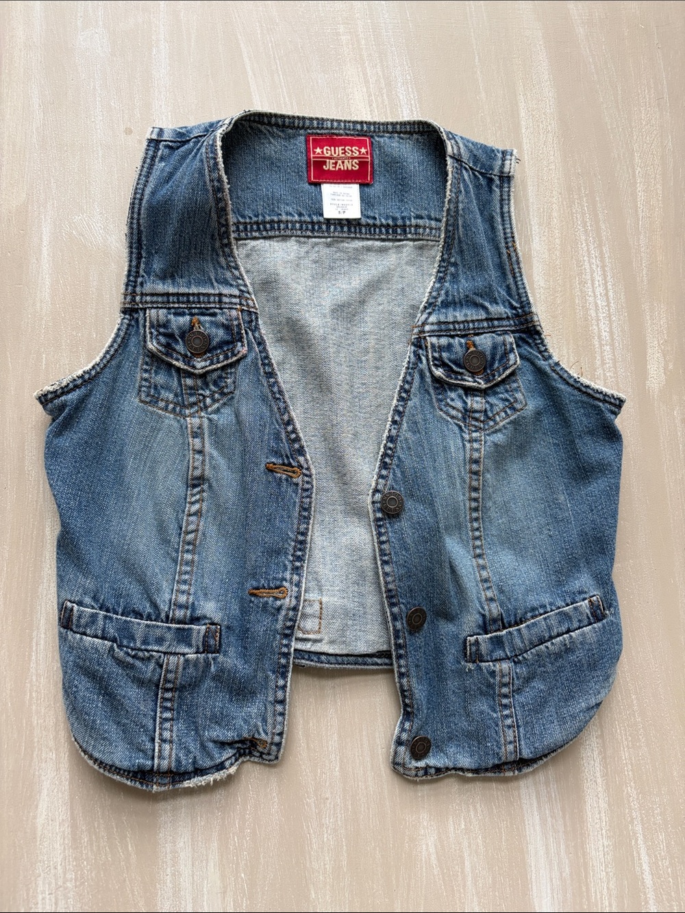 Guess Distressed Light Blue Denim Vest